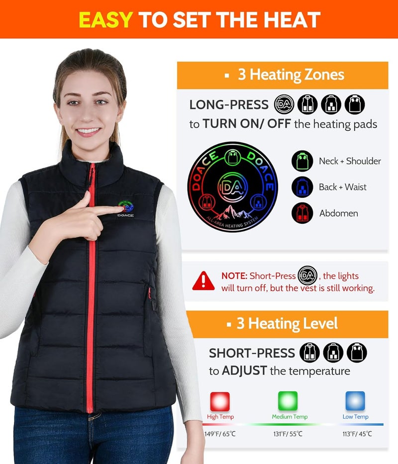 DOACE ® Upgraded Heated Vest for Men and Women, Smart Electric Heating Vest, Lightweight Heated Jacket (Battery Not Included) - Image 3